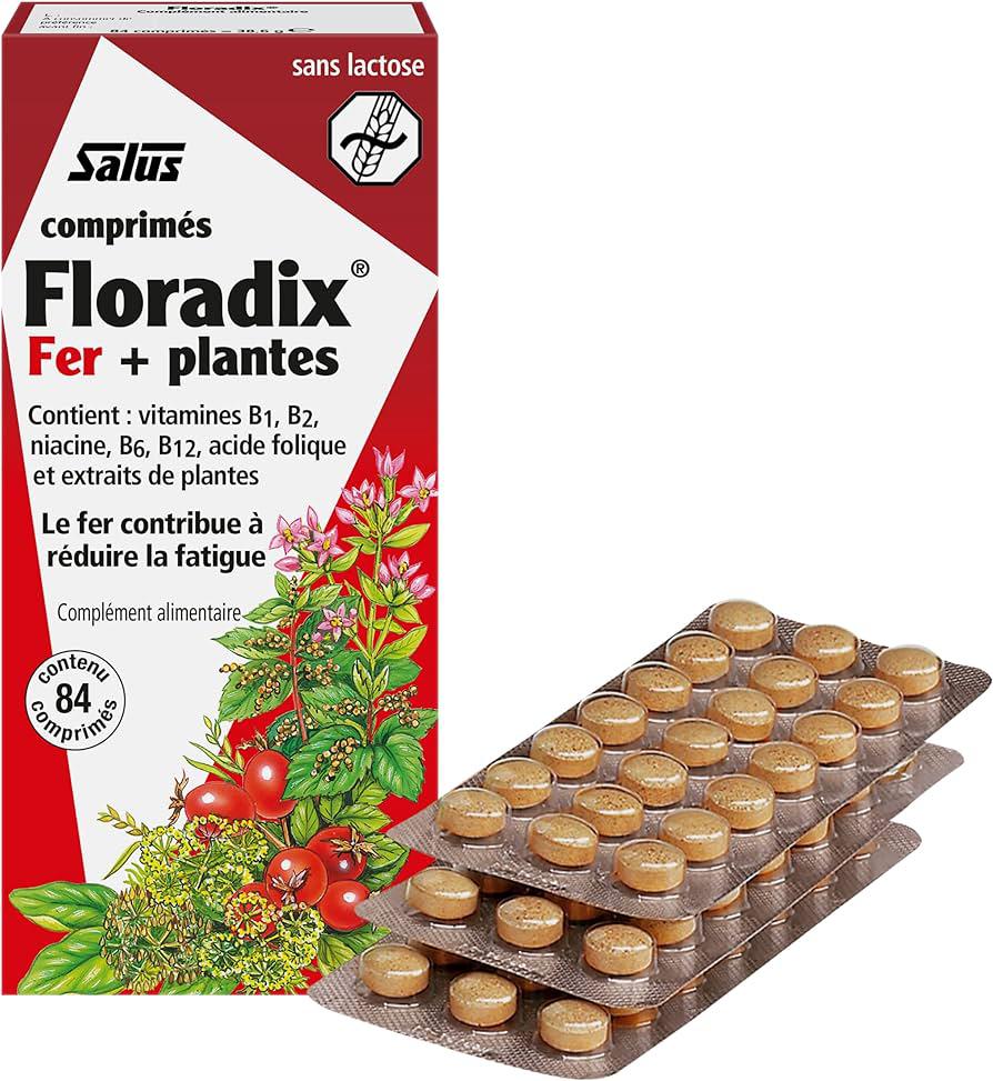 Salus Floradix Fer + Plantes - Formule Liquide Anti-Fatigue Riche en Fer -  Enrichi en Vitamine C pour une Bonne Absorption - 84 comprimés : Amazon.fr:  Hygiène et Santé