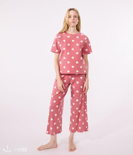 Damen-Pyjama aus Baumwolle mit Herzmotiv rosa ROSEWOOD/ MARSHMALLOW