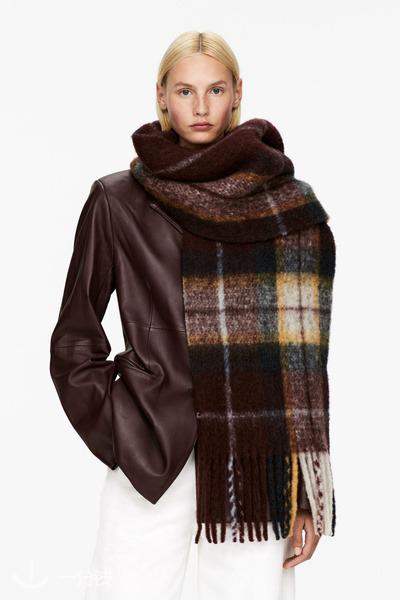 格纹混纺羊毛围巾