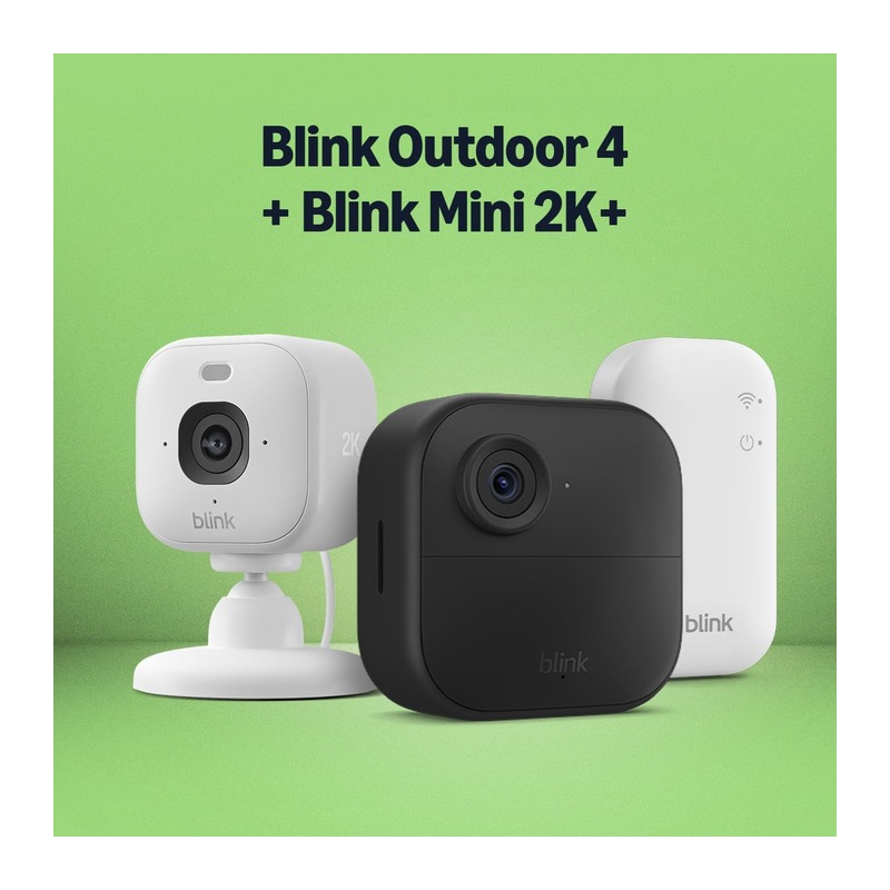 Blink Outdoor 4 户外摄像头 + Mini 2K+ 室内摄像头 白色套装