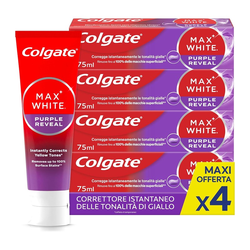 高露洁 Colgate Max White Purple Reveal 紫色美白牙膏 75ml×4支
