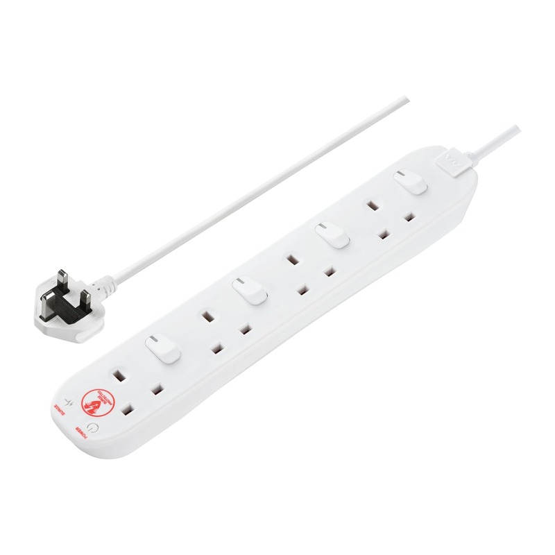 Masterplug四位带防浪涌保护插排 2米线 白色