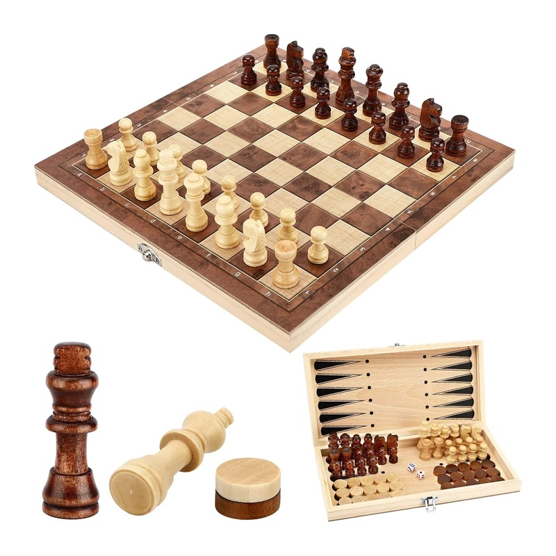 Mkitnvy 三合一木质国际象棋 可折叠 29×29cm