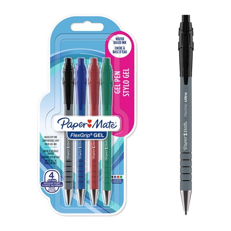 Paper Mate FlexGrip 按动中性笔 0.7mm 黑红蓝绿 4支装