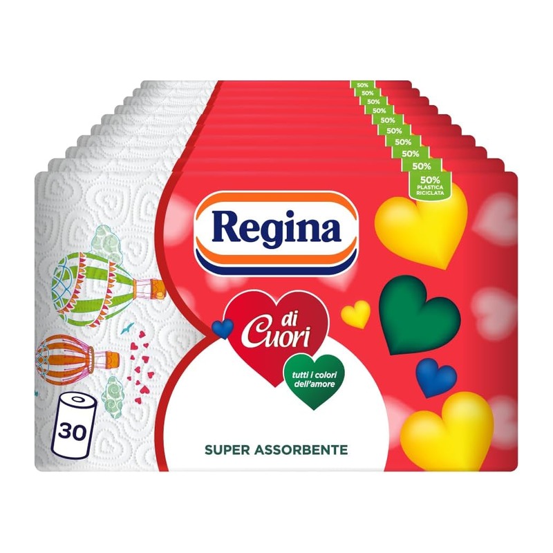 Regina di Cuori 双层爱心图案厨房纸巾（30卷，每卷50张）