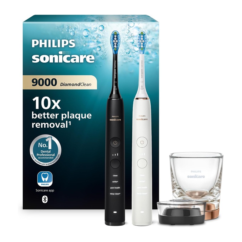 飞利浦 Philips Sonicare DiamondClean 9000 声波电动牙刷 双支装(黑色+玫瑰金白,HX9914/57)