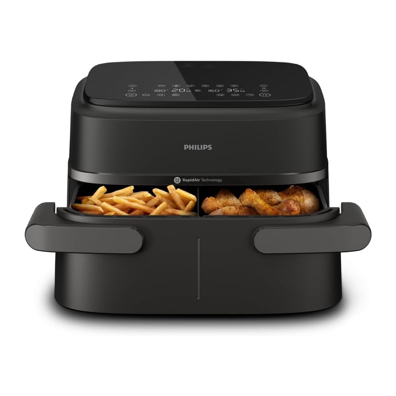 Philips 飞利浦 1000 系列空气炸锅 7.1L 可分区炸篮 10 种烹饪功能(黑色)