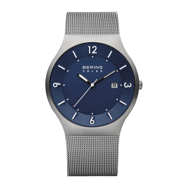 Bering 14440-007 太阳能男士手表 40mm 灰色表壳 蓝色表盘 米兰表带