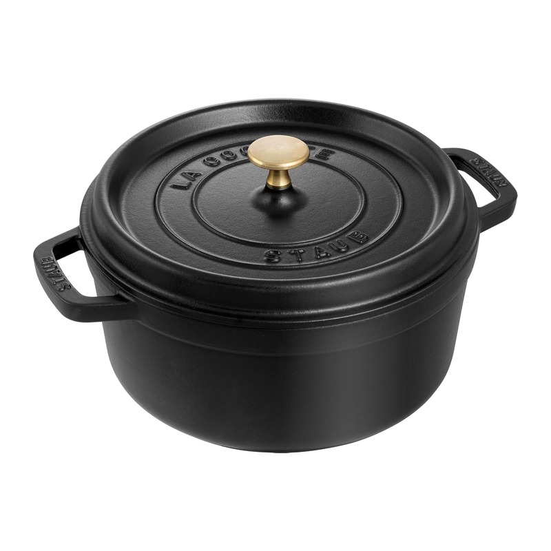 Staub 珐琅铸铁圆形炖锅 26cm 5.25L 哑光黑(法国制造,电磁炉可用)
