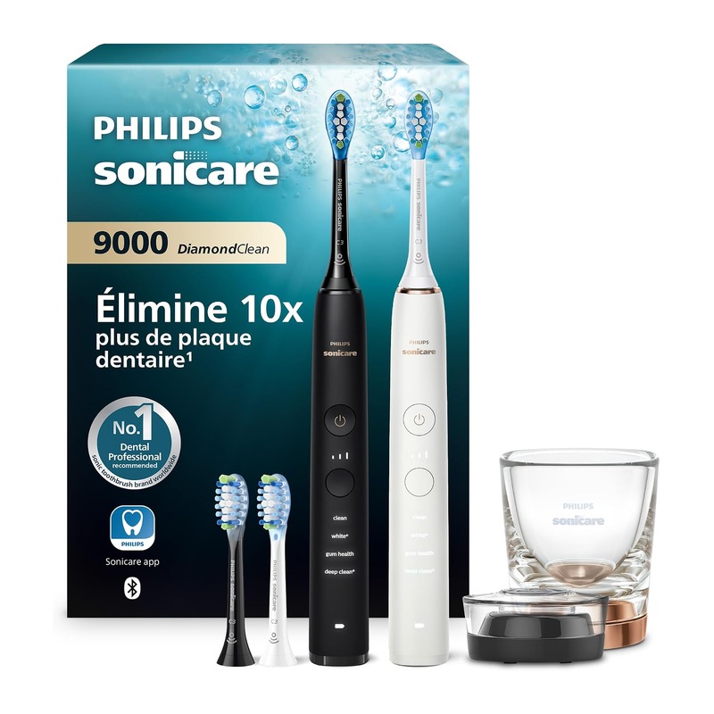 飞利浦 Philips Sonicare DiamondClean 9000 声波电动牙刷 双支装(黑色+白色)