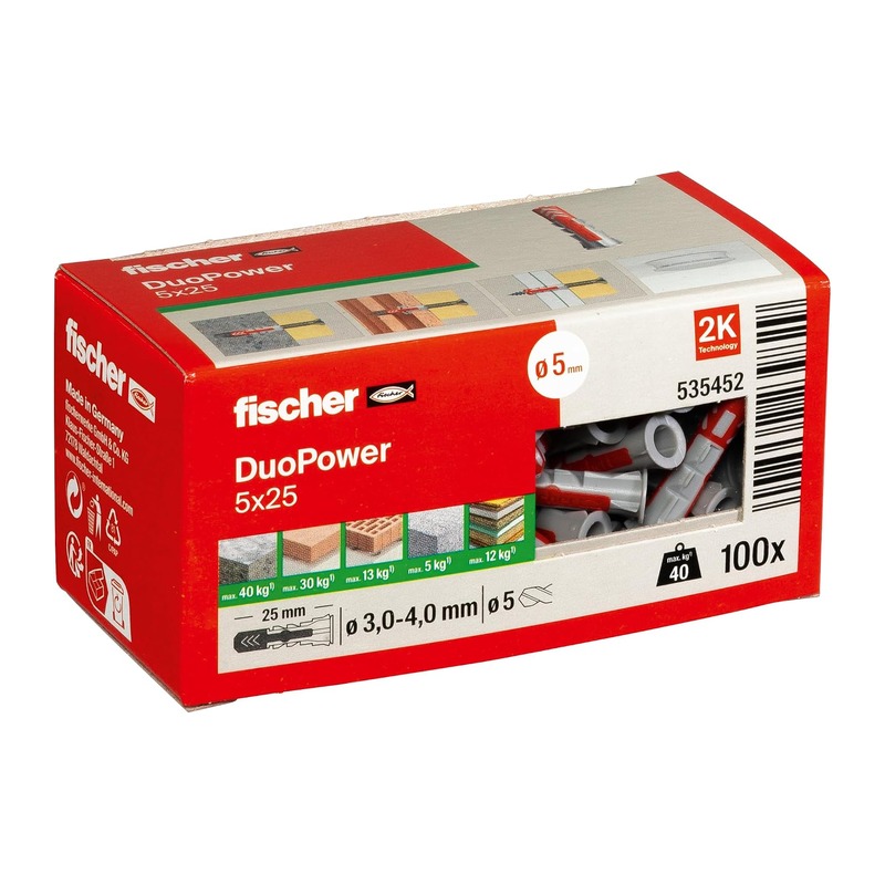 Fischer DUOPOWER 5x25 通用膨胀螺栓 100个盒装
