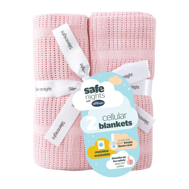 Silentnight Safe Nights 纯棉网眼婴儿毯 2条装 粉色