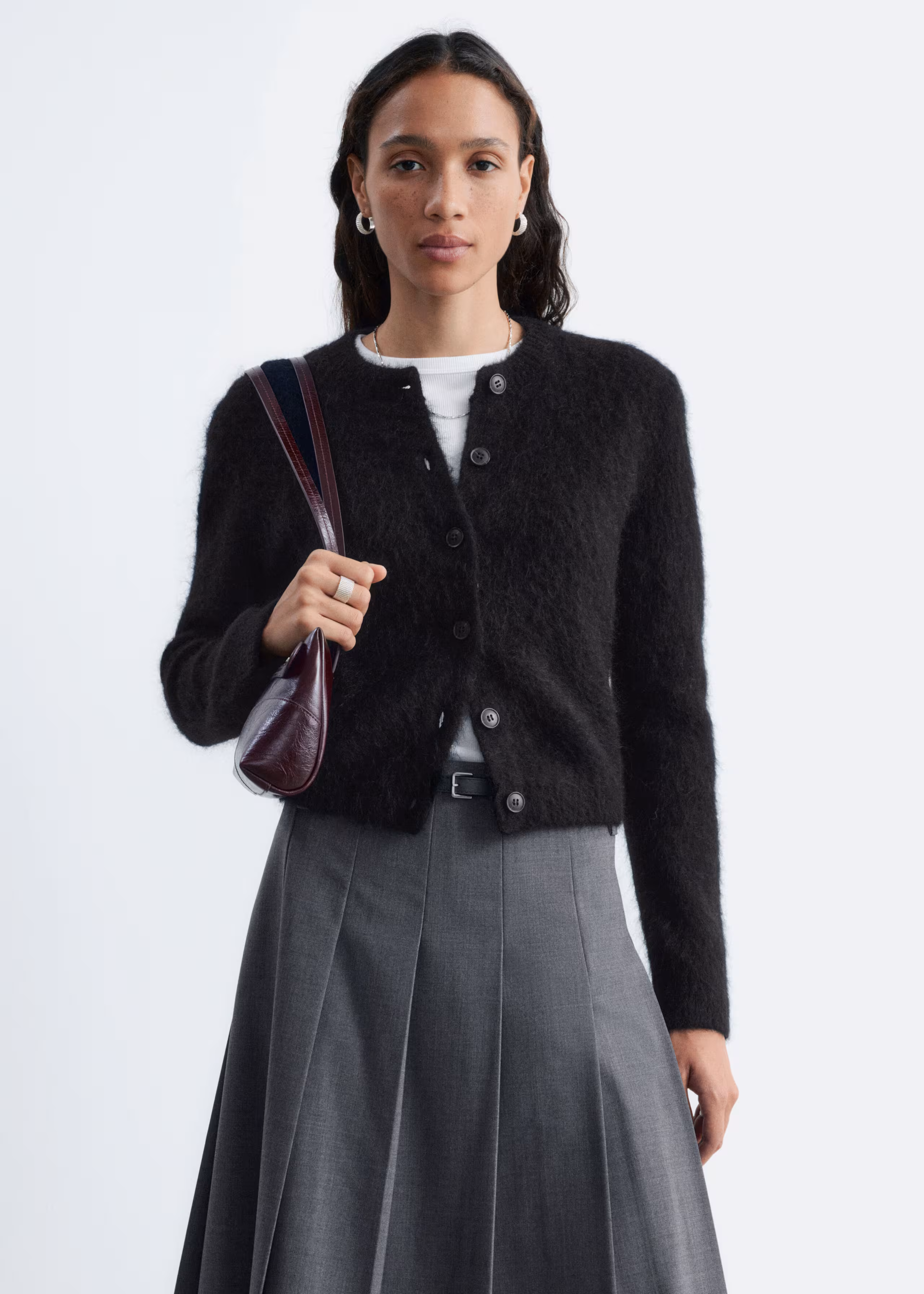 Cardigan brossé en mohair mélangé - Noir - Lookbook