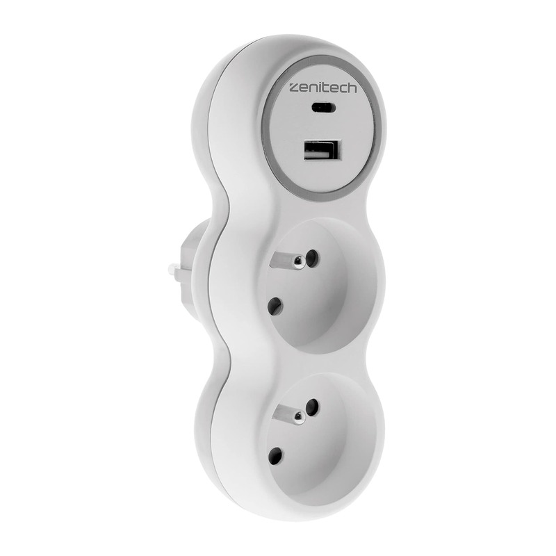 Zenitech 墙面双插座 16A 带USB-A和USB-C 白色