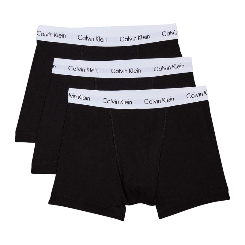 Calvin Klein CK 男士 Logo 腰边棉质平角内裤 3 条装（黑色，Low Rise Trunk）