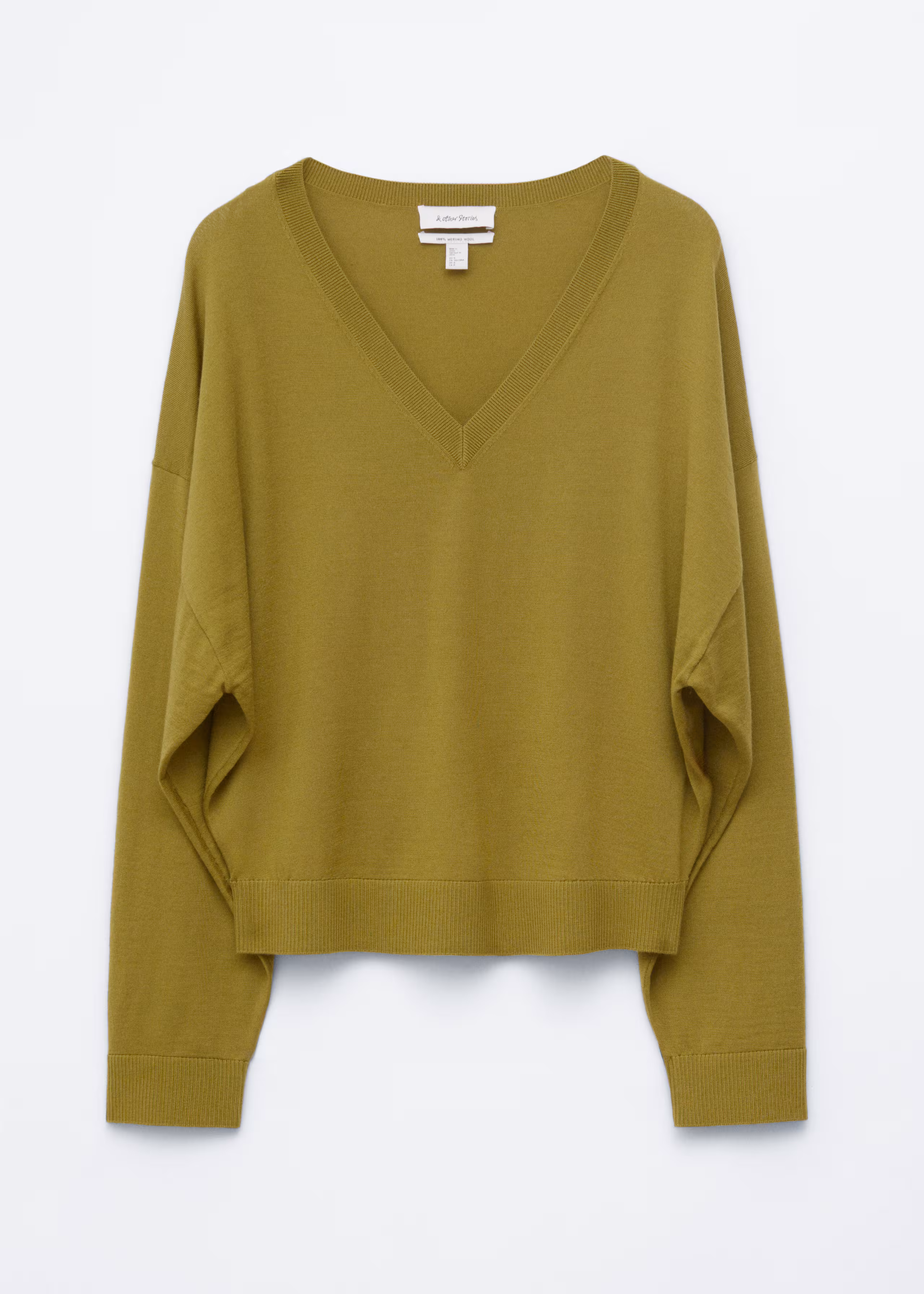 V-Neck Merino Wool Jumper - Khaki Green - Still Life