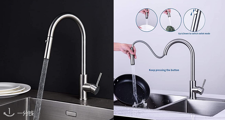 厨房360 可旋转不锈钢水龙头52 99欧收 可抽拉式喷头 多种出水模式可调节 还提供所有附件超方便 一分钱ecentime 分享品质生活