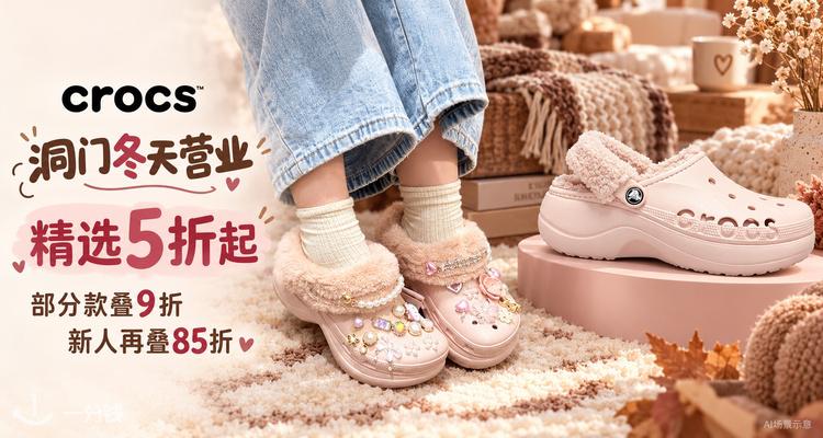 Crocs,5折+折上7.6折