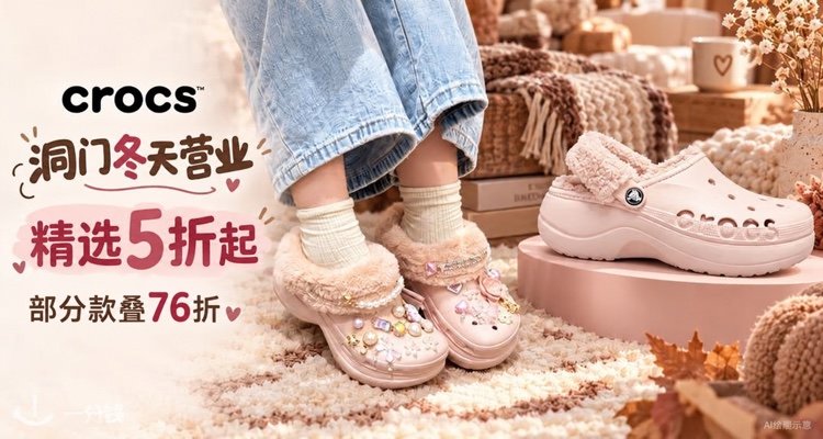 Crocs,5折+折上9.9折