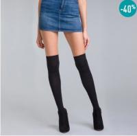 黑色棉质高筒袜 >>