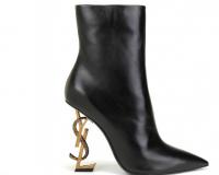 YSL logo鞋跟尖头靴 >>