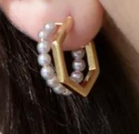 六角形珍珠耳环