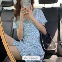 蓝白小碎花连衣裙 >>