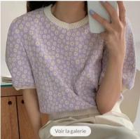 紫白碎花针织上衣 >>
