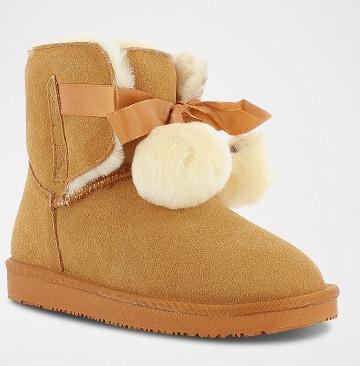 系带毛球雪地靴