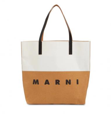 棕白拼色tote