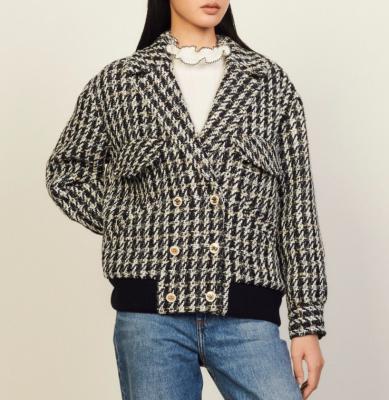 千鸟格棉服外套