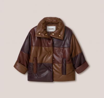 拼色棕环保皮棉服