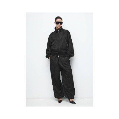 Mango Outlet女款黑色细条纹飞行员夹克｜27071339｜1件
