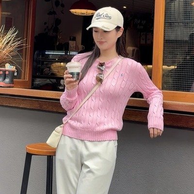 Ralph Lauren 男款粉色麻花毛衣