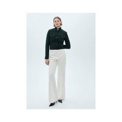 Mango Outlet女款深绿立领粗花呢短外套｜77057720｜1件