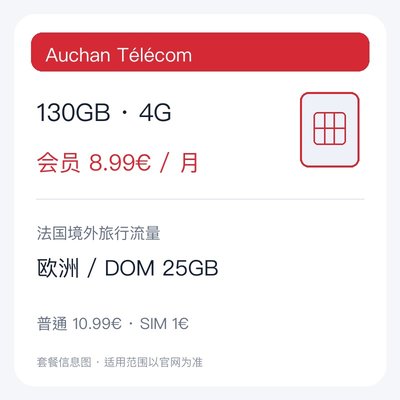 Auchan 130GB 4G月付套餐