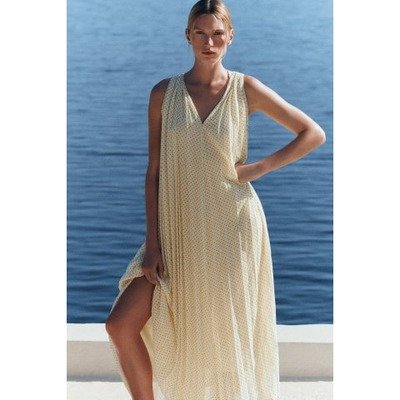 COS女款波点乔其纱连衣裙·奶油黄波点