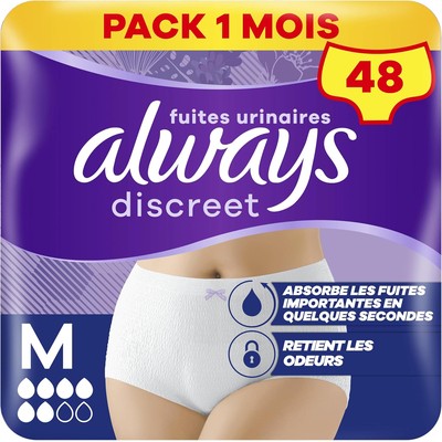 Always Discreet 女士轻失禁防漏内裤 M 码 48 片(一个月装)