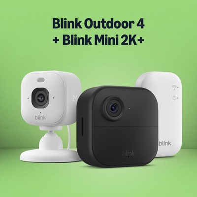 Blink Outdoor 4 户外摄像头 + Mini 2K+ 室内摄像头 白色套装