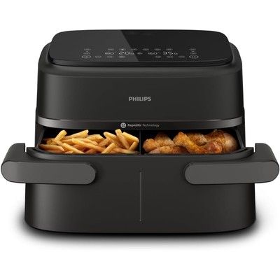 Philips 飞利浦 1000 系列空气炸锅 7.1L 可分区炸篮 10 种烹饪功能(黑色)