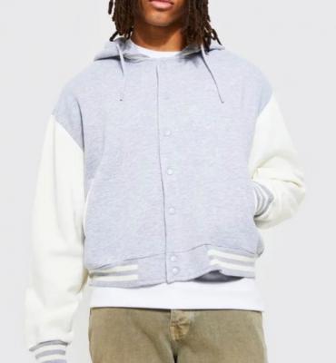 灰白拼色连帽棒球服