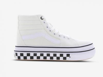 Vans棋盘厚底高帮小白鞋