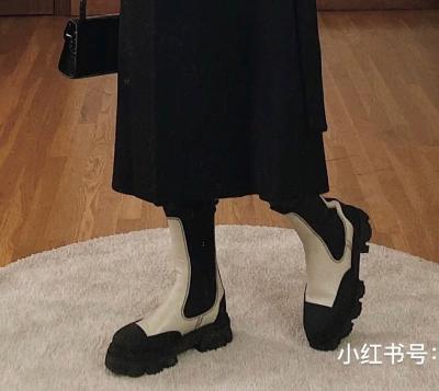 黑白拼接踝靴