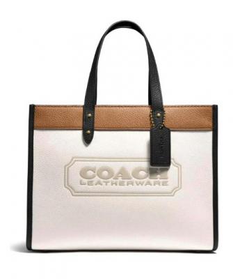 Coach白棕拼色大号托特包