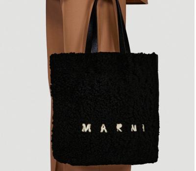 Marni黑色毛绒托特