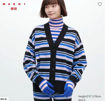 蓝色条纹针织开衫