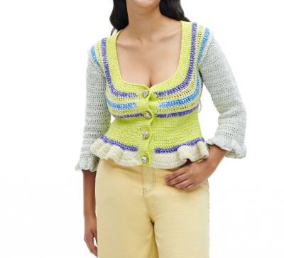 方领撞色针织