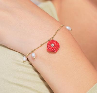 红玫瑰珍珠手链