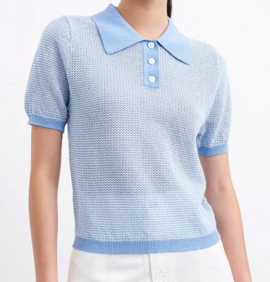 蓝色针织Polo衫