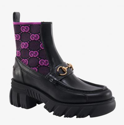 Gucci马衔扣拼接皮靴